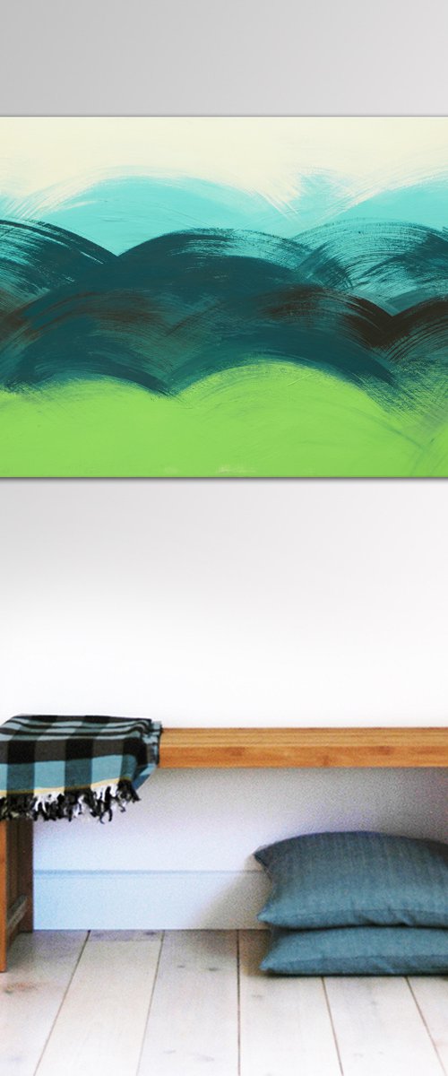 Brushed Greenfield - Abstract landscape painting - 140x70m - Ronald Hunter - 22A by Ronald Hunter