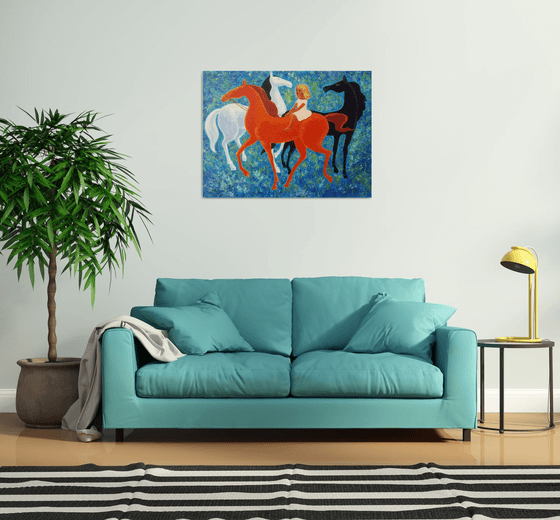 Girl And Three Horses
