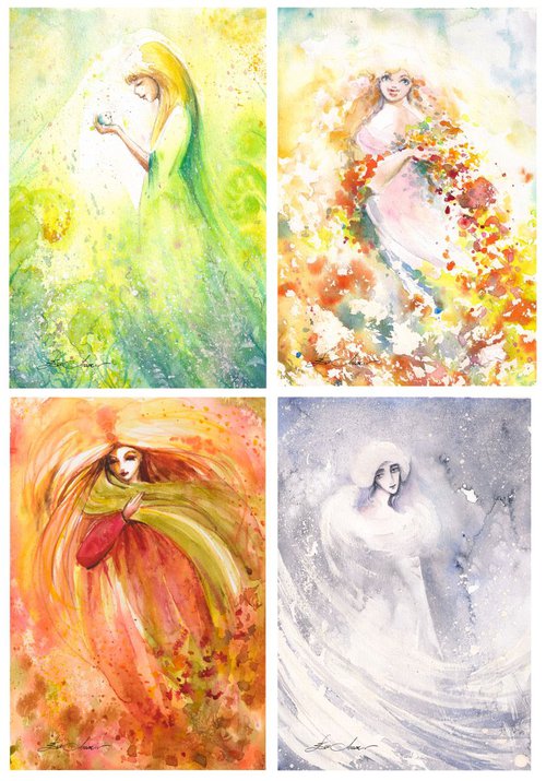 Four seasons-set of 4 artworks ! by Eve Mazur