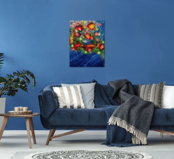 "Summer Sea Breeze" Floral Abstract Painting 60 x 80cm