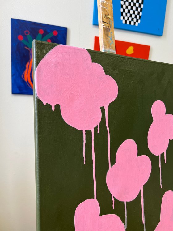 Pink Dripping Clouds on Green