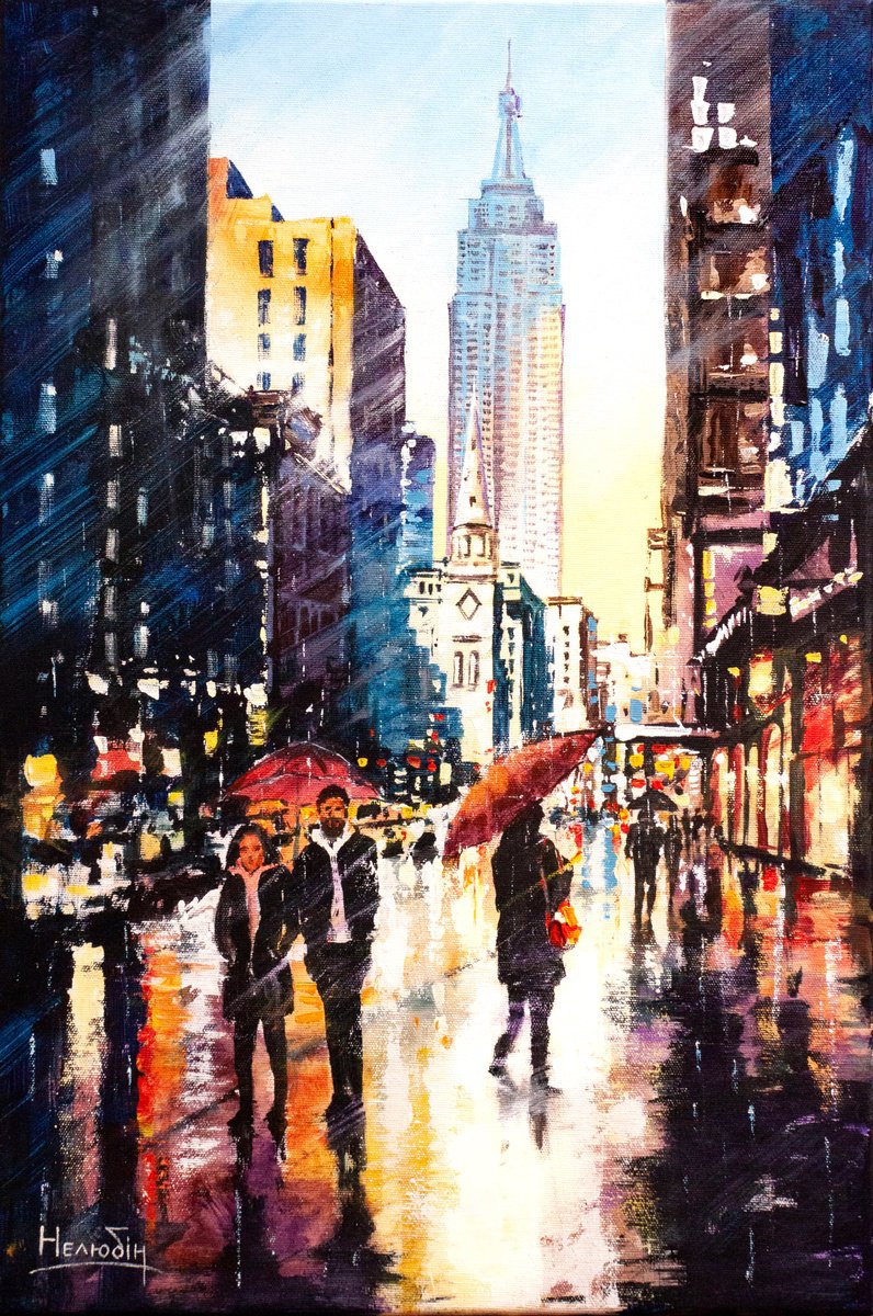 Impressionistic Cityscapes Acrylic Painting By Aleksandr Neliubin, 16 X 24, New York, Original Artwork