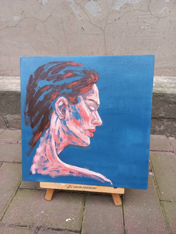 Woman oil portrait, contemporary art, female impressionistic portrait 30x30cm/ 11.8x11.8 in