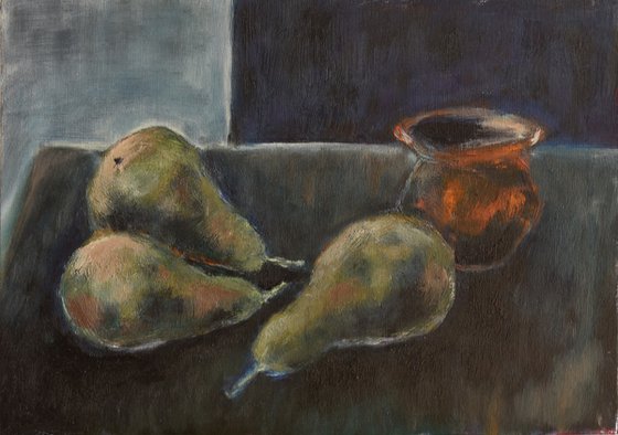 Still life with a copper jug for water from the Ganges