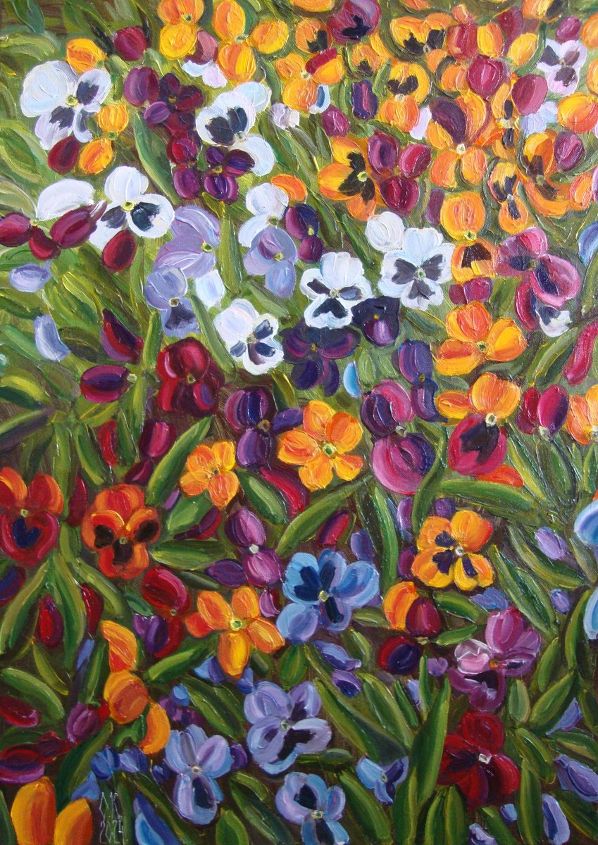 Impressionistic Botanical Painting By Olga Knezevic, 20 X 28", Happy Spring, Original Artwork