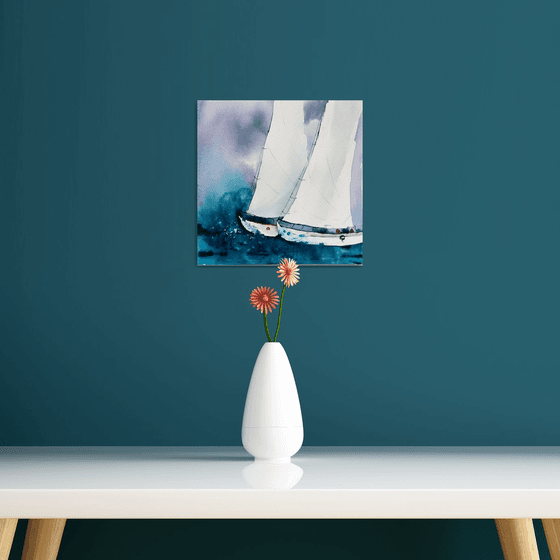 Sailboat painting. Seascape