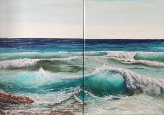 Two of us - stunning wave diptych painting