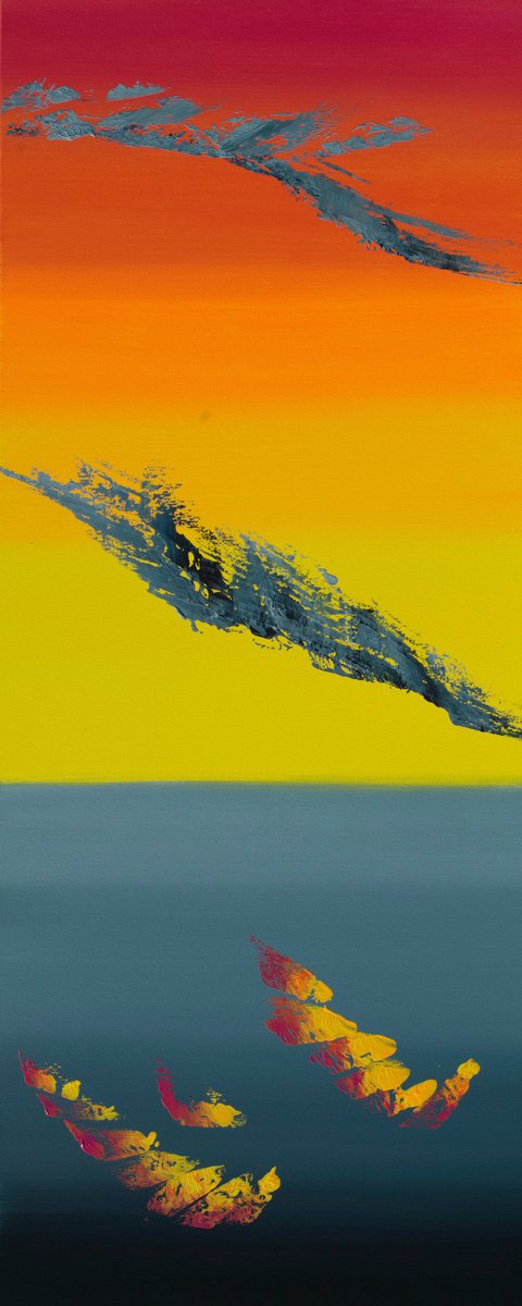 Abstract Landscape Acrylic Painting By Davide De Palma, 16 X 39, Thunder, Original Artwork