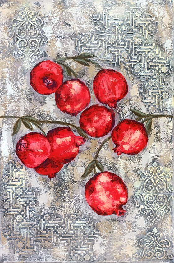 Pomegranates with textured background