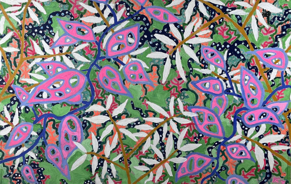 Expressive Botanical Acrylic Painting By Katie Jurkiewicz, 50 X 32", It Romaines To Be Seen, Original Artwork