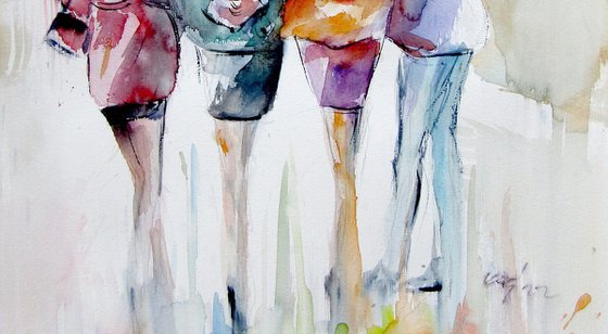 Girlfriends under the umbrella