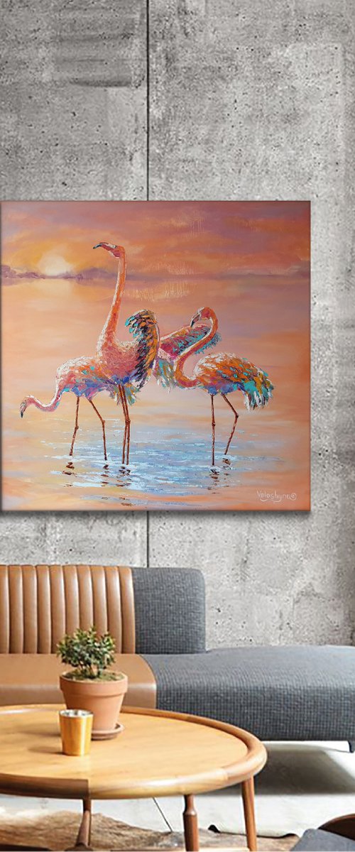 Flamingos by Mary Voloshyna