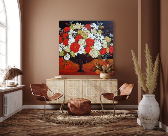 Ivory and Crimson Blooms