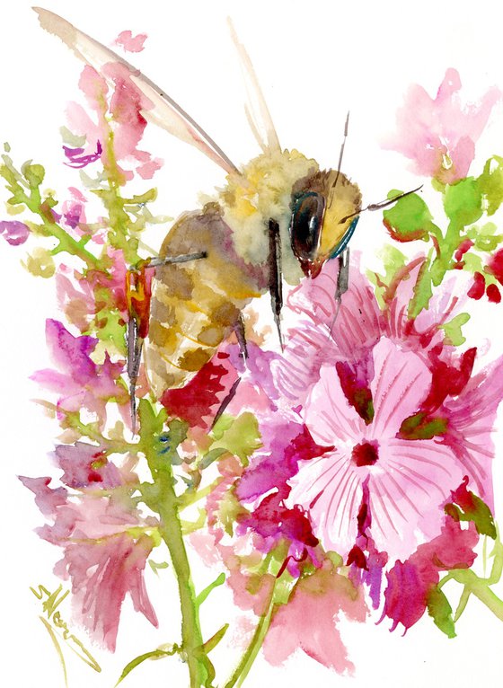 Honey Bee and Flowers