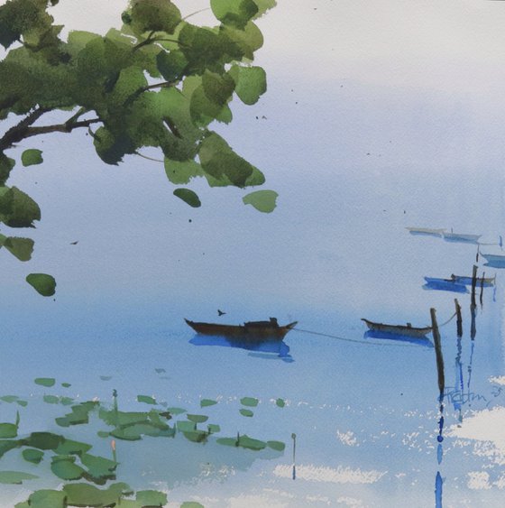 Leafy patterns tranquil waters