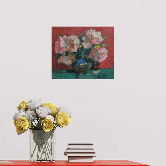 Peonies on Red
