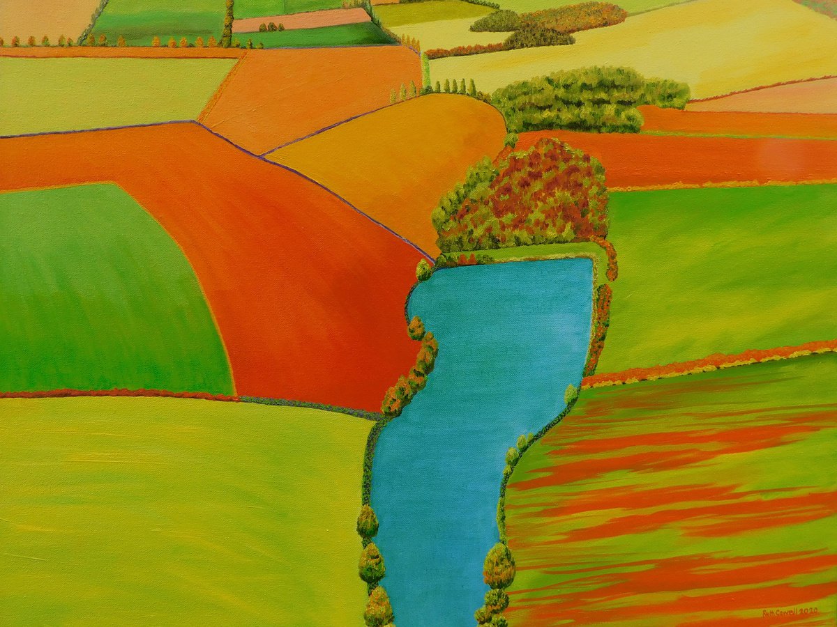 Fields, a Lake and Woods, le Gers, South West France by Ruth Cowell