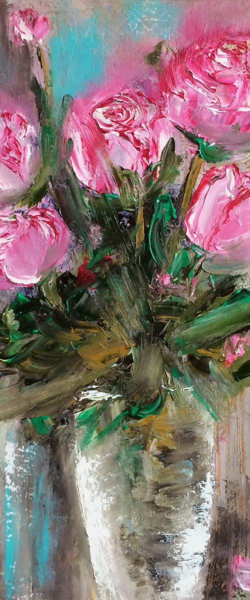 Pink flowers in a vase by Ira Whittaker