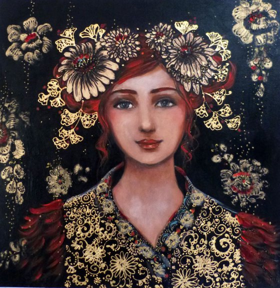 "La nuit d'or" acrylic and gold leaf 50x 50cm