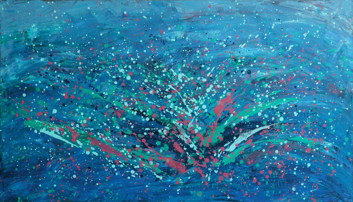 Abstract Acrylic Painting By Zhao Hui Yang, 51 X 30", Abstract - Blue Imagination, Original Artwork