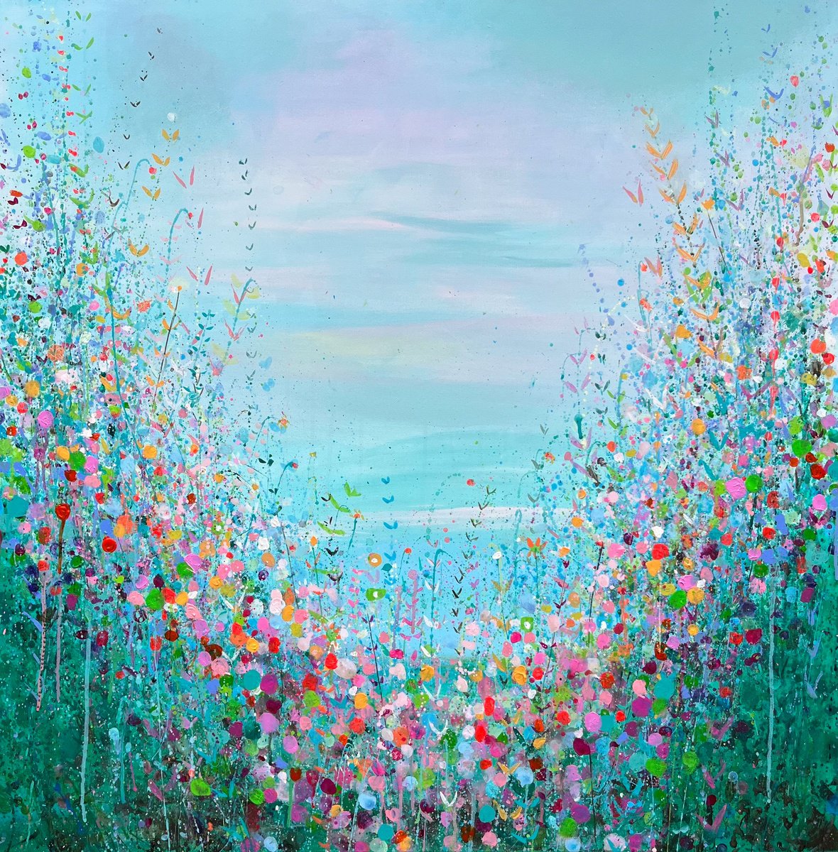 Impressionistic Painting , Blue And Green Coastpath By Sandy Dooley, 39 X 39, Artwork For Sale On Artfinder