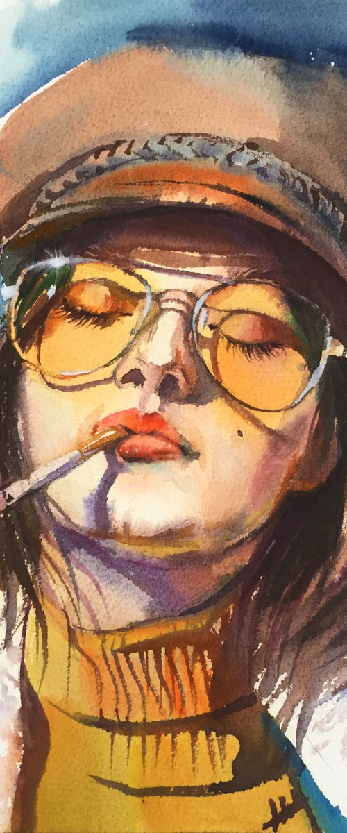 Smoking girl. Bright portrait of a girl. by Natalia Veyner