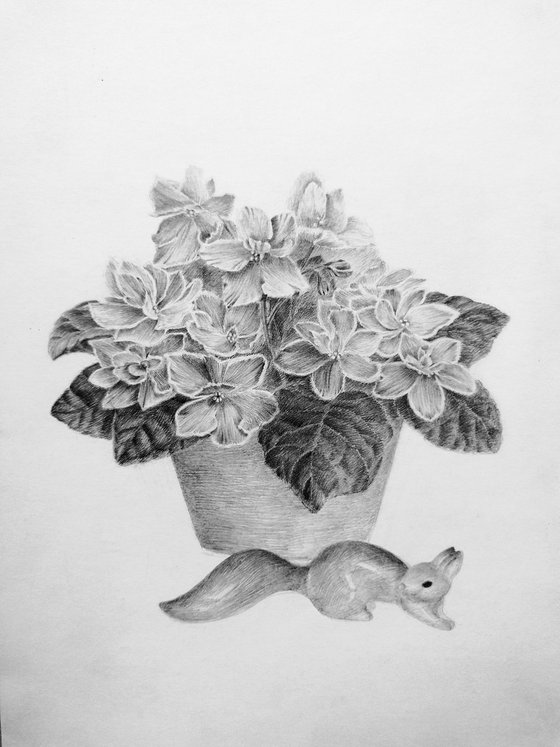Violets. Original pencil drawing.