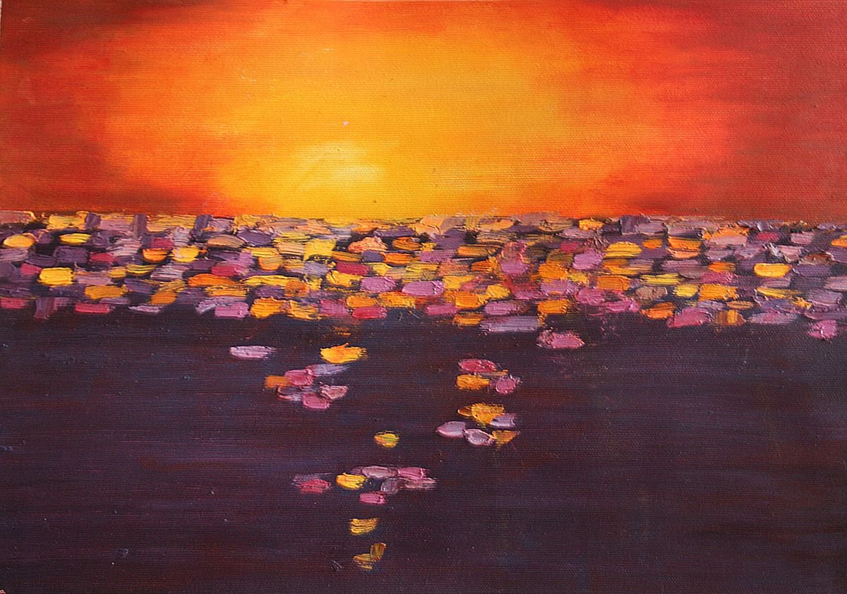 Expressive Oil Painting , Magical Sunset By Salana Art / Svetlana Samovarova, 16 X 12, Artwork For Sale On Artfinder