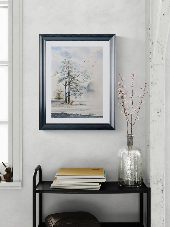 Foggy morning, original watercolour painting