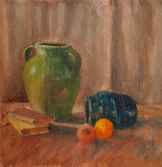 Still life with green pot - Miniature