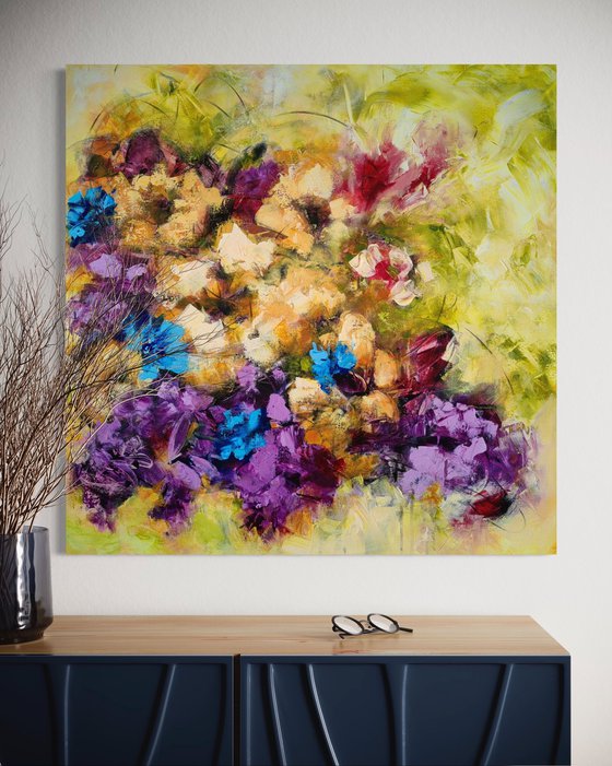 "Euphoria I" from "Colours of Summer" collection, abstract flower painting