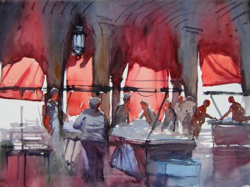 Venice ,market, pescheria by Goran Žigolić Watercolors