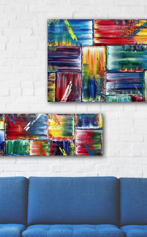 "Rebel Rebel" - FREE USA SHIPPING + Save As A Series - Original Large PMS Abstract Diptych Oil Paintings On Canvas - 36" x 36" by Preston M. Smith (PMS)