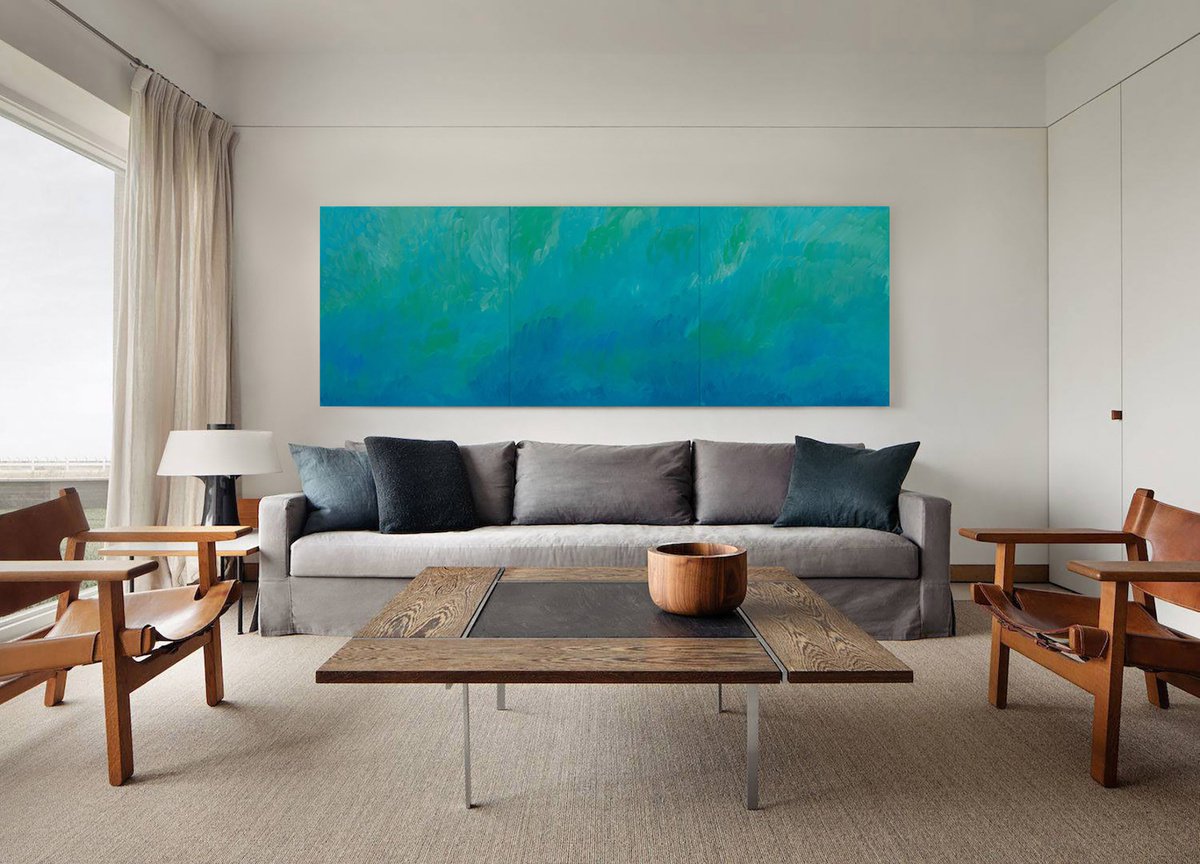 Organic Abstract Oil Painting By Nataliia Sydorova, 106 X 37", Monet Pond, Original Artwork