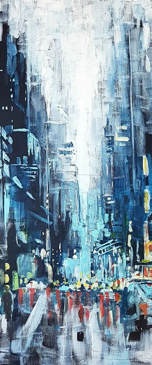 N103 City view Large colourful acrylic on Canvas 50x70cm by Lukasz Lepik