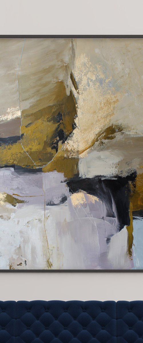 "Ness" Abstract acrylic licak beige brown art by Yana Sagan