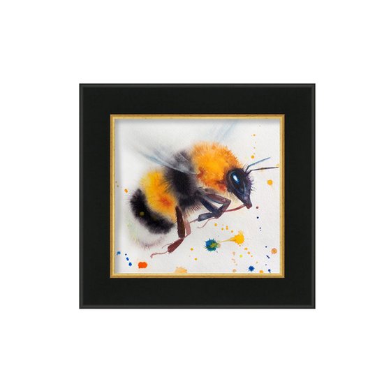 Flying Bumblebee. Original watercolour painting.