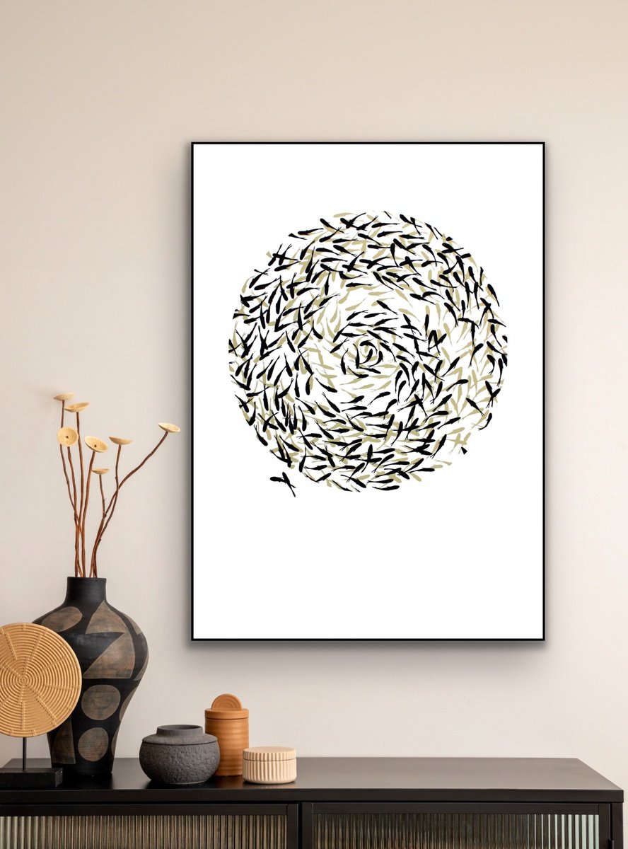 Graphic Animal Screenprint By Kath Edwards, 20 X 28", Whorl (Gold), Original Artwork