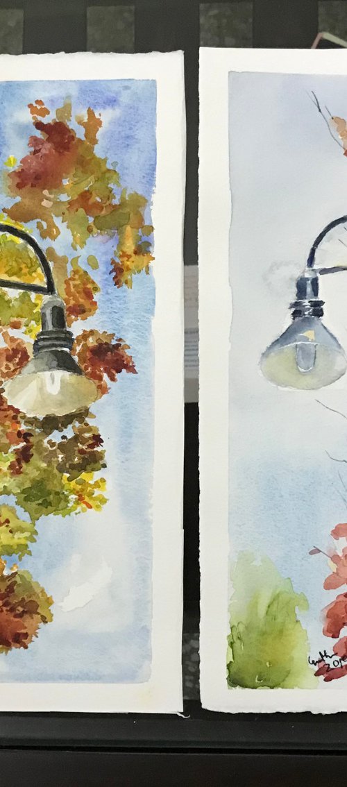 The street lamps in Autumn, 2 small artworks by Geeta Yerra