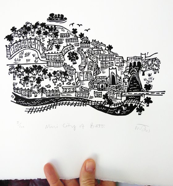 Mini City of Bath - lino cut print