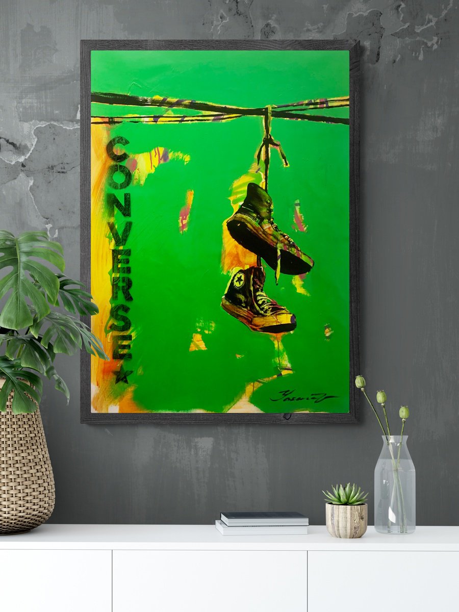 Green vertical painting - CONVERSE - Pop Art - Street Art - Sneakers - Urban Art - Elect... by Yaroslav Yasenev