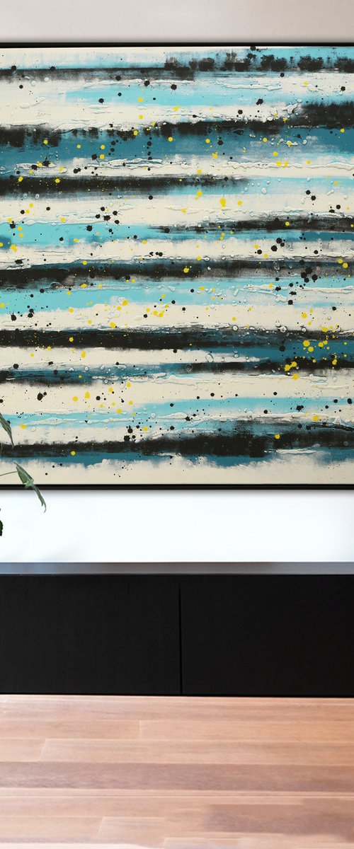 XL Abstract Painting - Blue Line Pictures - Incl Frame - Ronald Hunter - 29F by Ronald Hunter