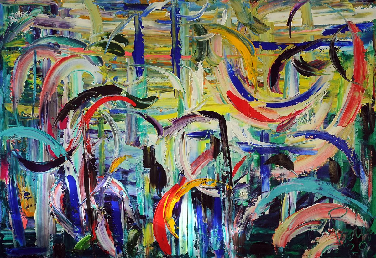 Abstract Acrylic Painting By Antonino Puliafico, 71 X 47, Effervescenza, Original Artwork