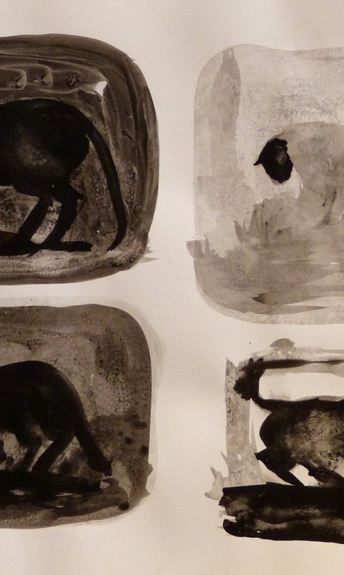 Study of Cats 3, ink drawing 29x42 cm by Frederic Belaubre