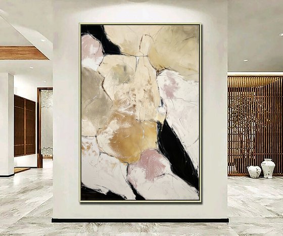 Sand Beige abstraction. Warm large Geometric Abstract Art. POWER OF THE DESERT