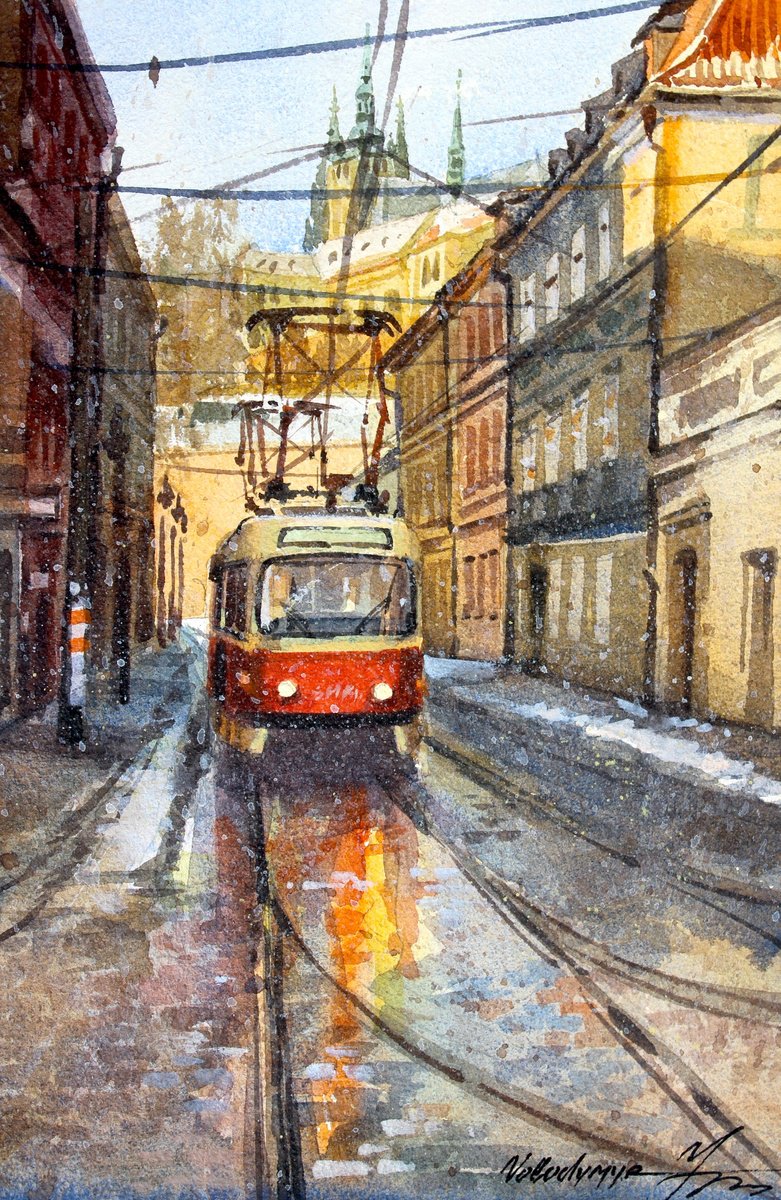 Illustrative Cityscapes Watercolour By Volodymyr Melnychuk, 7 X 11", Fairy Tale City Prague, Original Artwork
