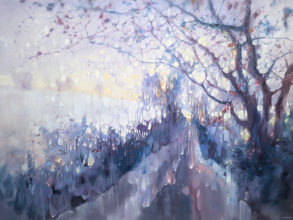 Expressive Landscape Oil Painting By Gill Bustamante, 48 X 36, The Eldritch Hart, Original Artwork