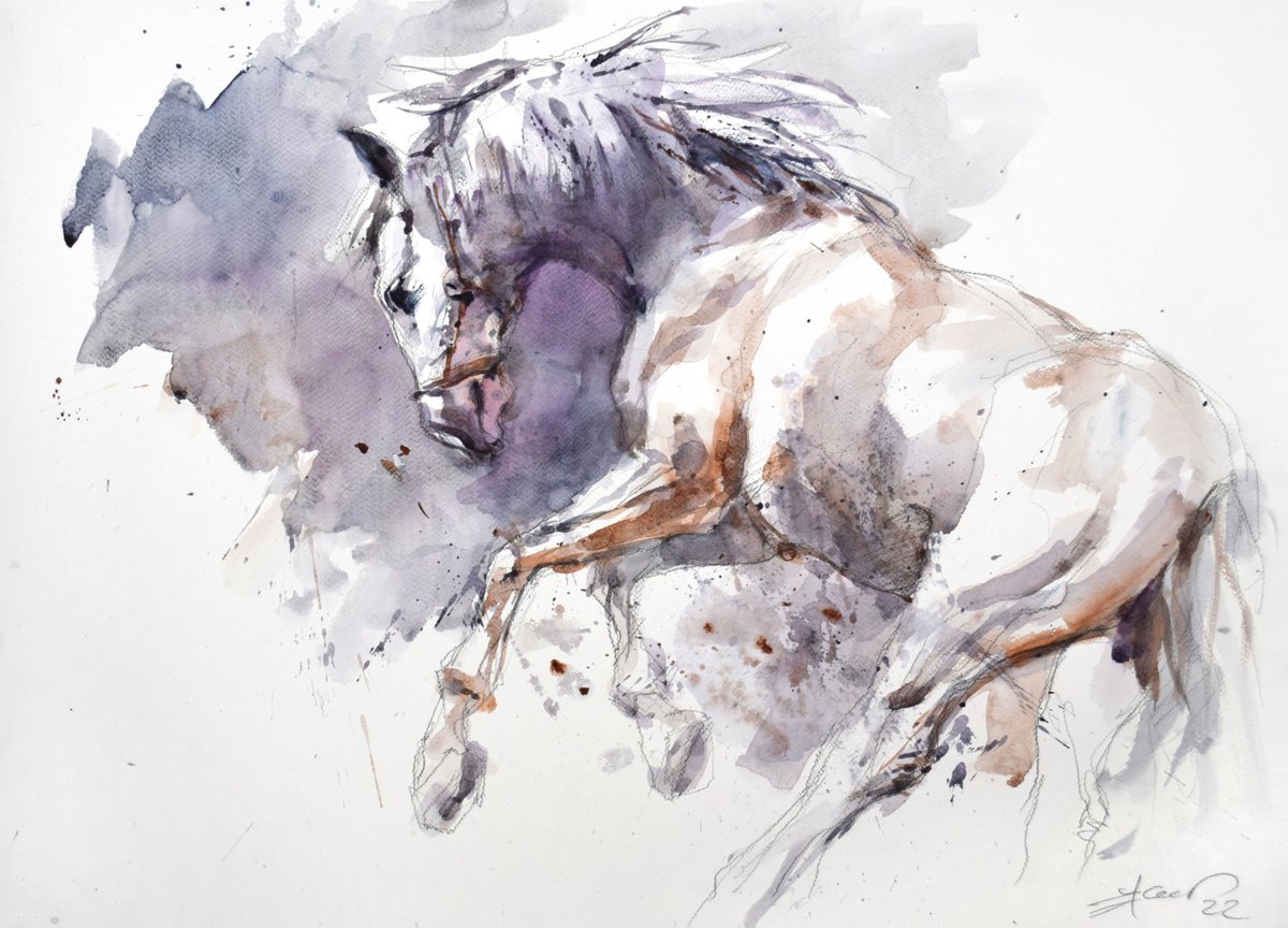 Horse in jump 9 by Goran igoli? Watercolors