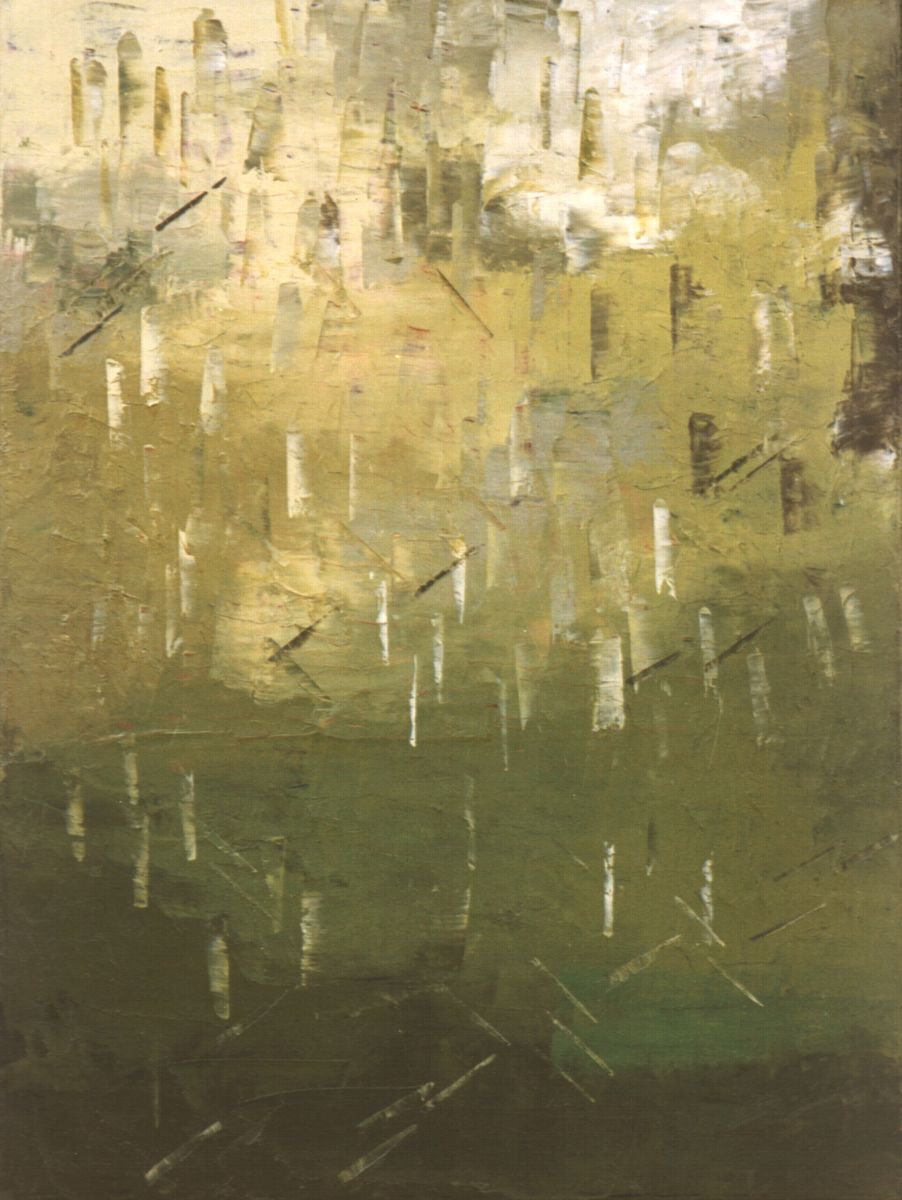 Abstract Landscape Oil Painting By Saroja Van Der Stegen, 24 X 31", Green Garden (Ref#:161-25P), Original Artwork