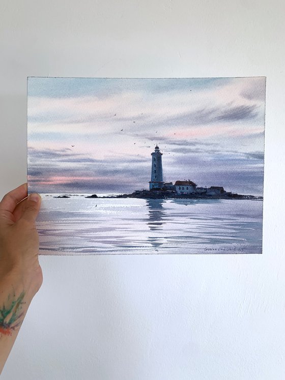 Sunset on the sea, Lighthouse,#3